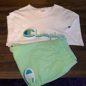 Champion Mens Heritage t-shirt, Champion Mens Reverse Weave drawstring shorts